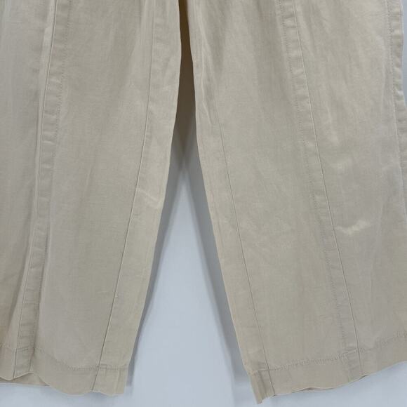 LOFT Pants Linen Cotton Blend Cropped Wide Leg Cream Seamed Women’s Size 4 NWT - Picture 4 of 7